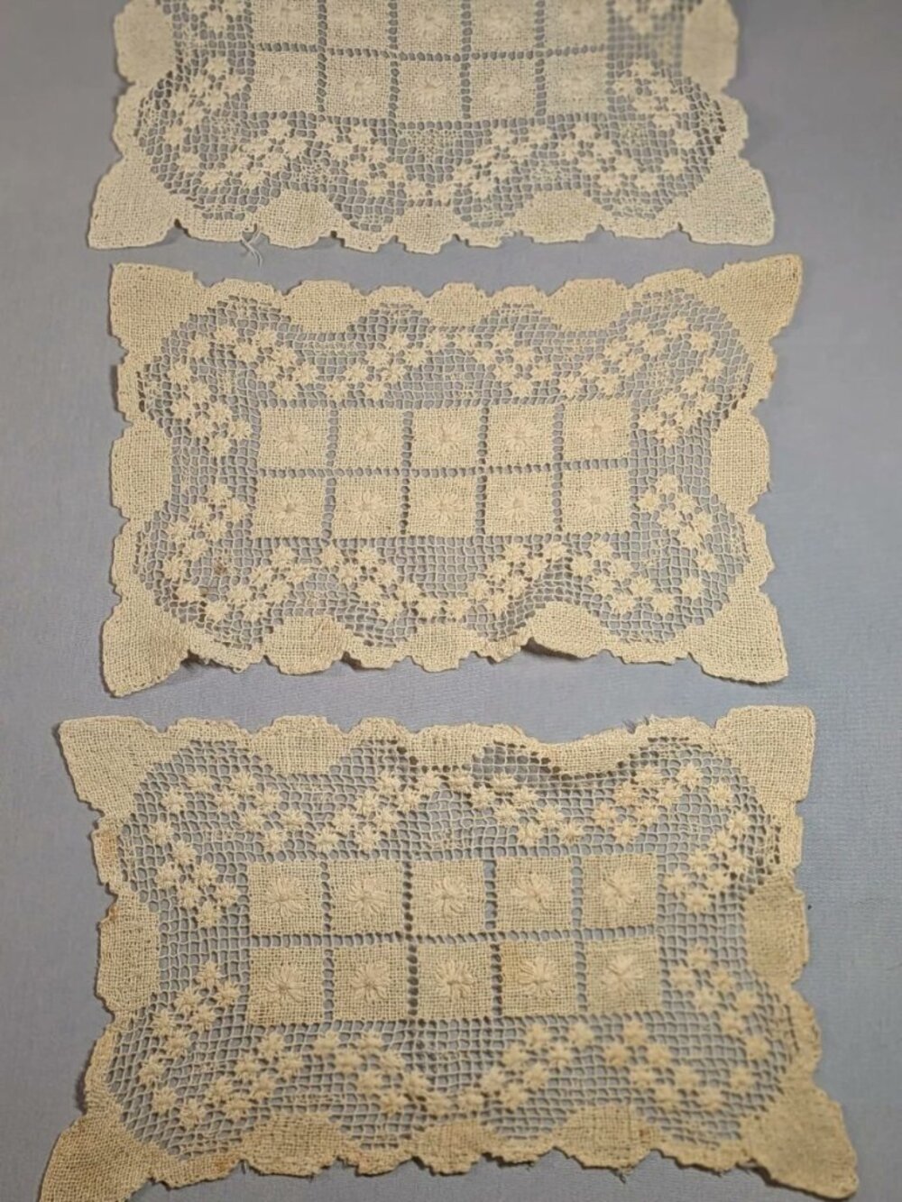 3 Vintage Cream Handmade Normandy Lace Doilies